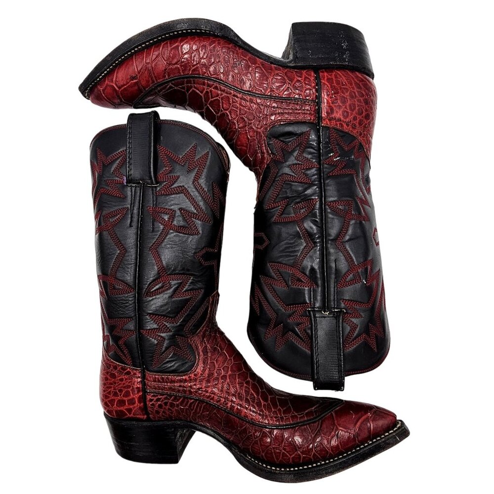 Vintage Preban Exotic Womens 5.5A Dark Cherry Red Black Cowboy Western Boots - Picture 5 of 16